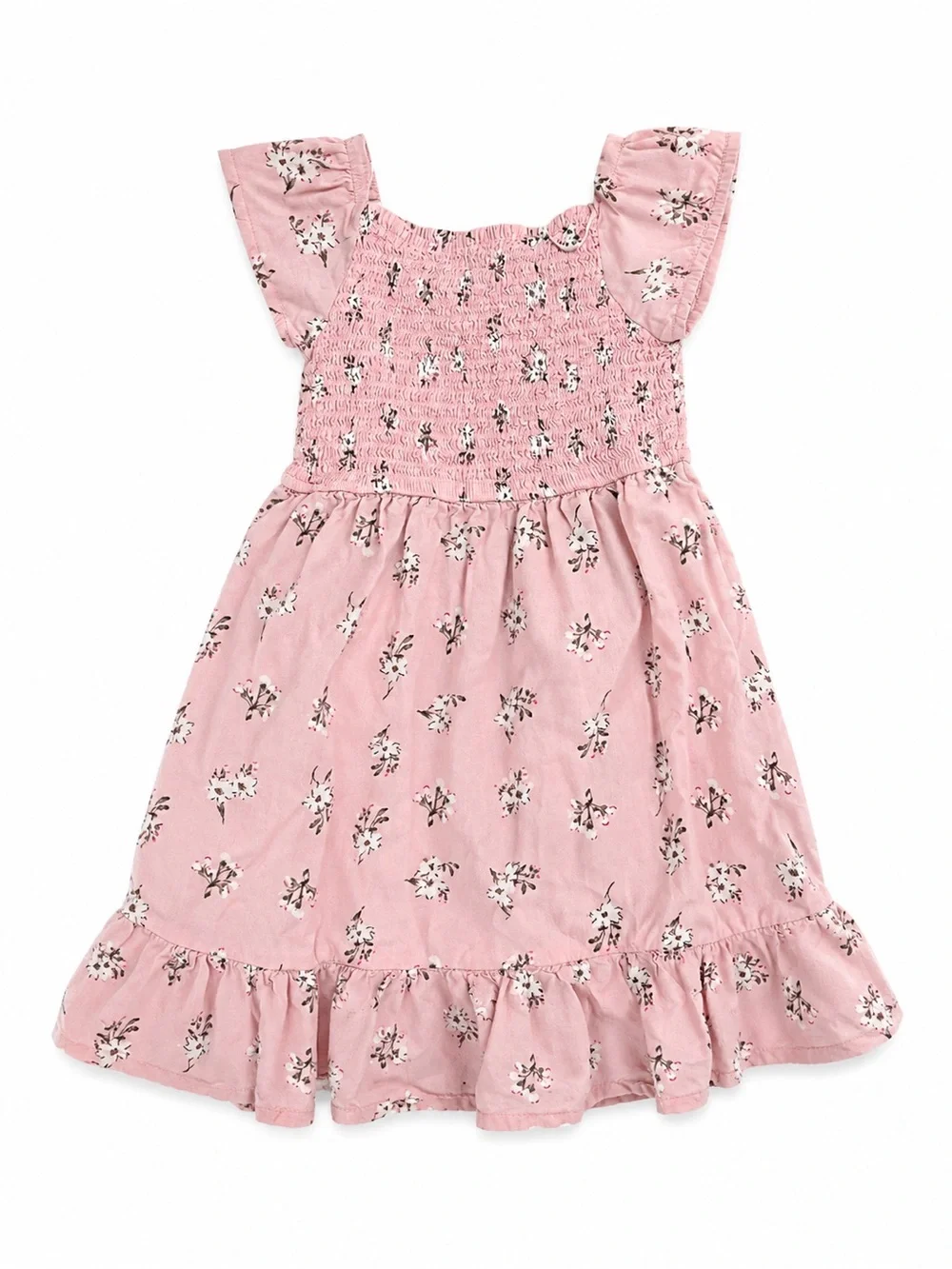 Japna Kids Smocked Floral Dress 2T Pink Flutter Sleeve Ruffle Hem